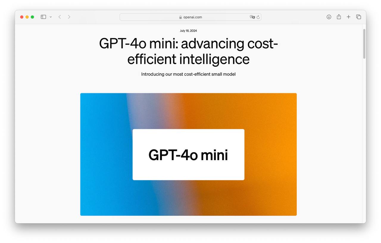 OpenAI выпустили новую модель GPT-4o mini. Теперь она станет базовой на замен | Технологии